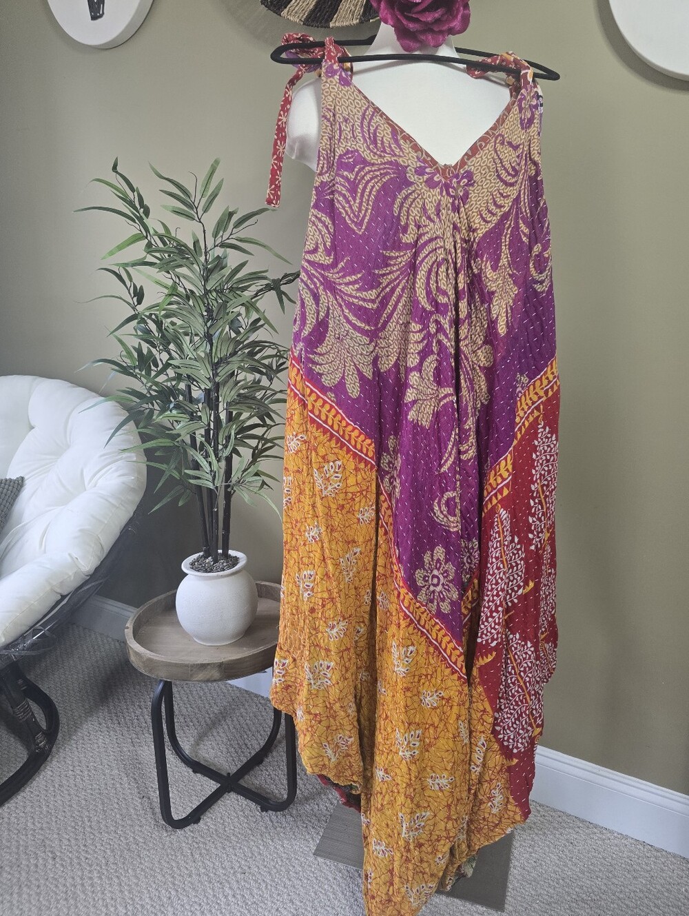 Kantha Jumpsuit Tie-Strap V-Neck- Reversible 4 ways